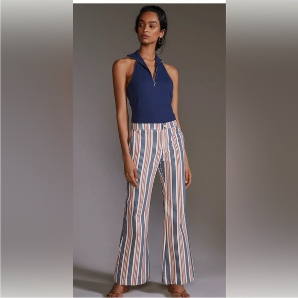 Anthropologie Pants - Anthropologie Women’s Mid Rise Trousers Flare white, orange and blue